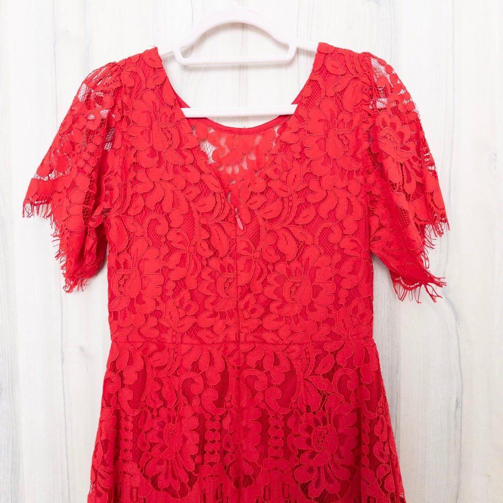 Lulus Womens Lace Mini Dress Size M Red Sheath Floral Cocktail Romantic Feminine - Picture 7 of 8